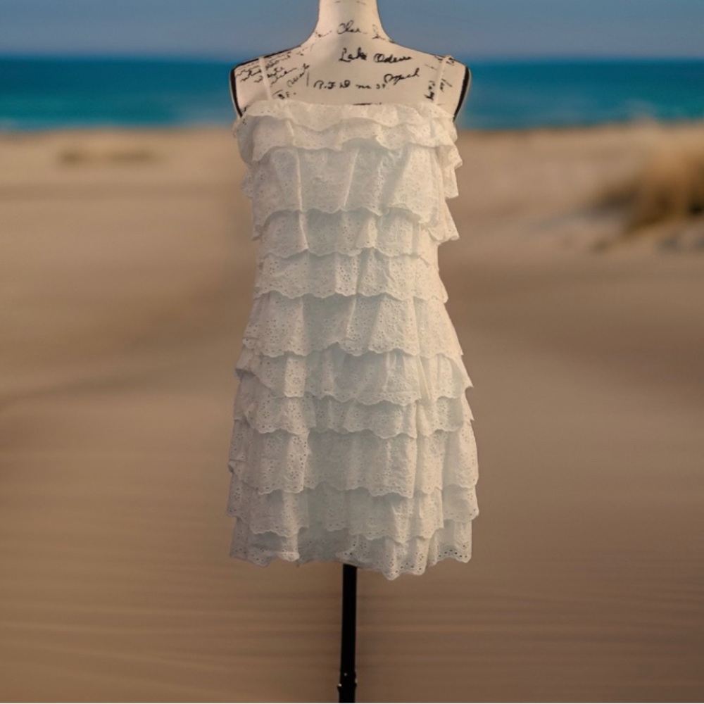 Calvin Klein Tiered Eyelet Ruffle Dress